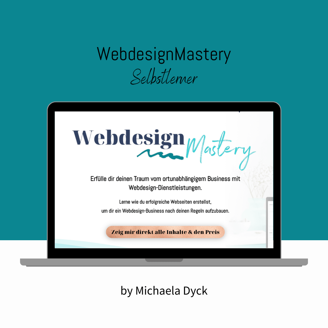 Text WebdesignMastery mit Laptop darunter.